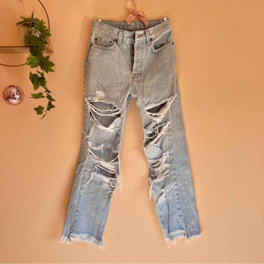 Carmar Denim LF Extra Distressed Light Wash Denim Jeans Cutoffs Straight Leg 25